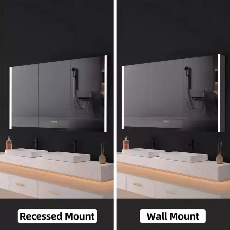 Pensile a specchio a LED con luci – Montaggio a incasso/parete, anti-appannamento, dimmerabile