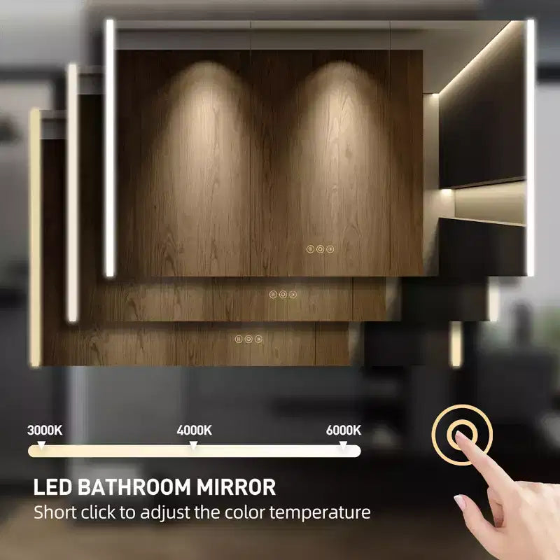 Pensile a specchio a LED con luci – Montaggio a incasso/parete, anti-appannamento, dimmerabile