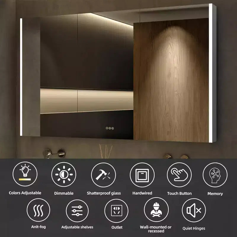 Pensile a specchio a LED con luci – Montaggio a incasso/parete, anti-appannamento, dimmerabile