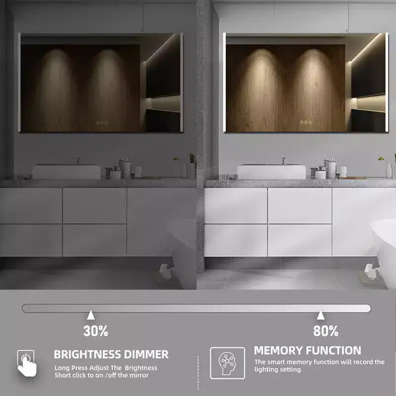Pensile a specchio a LED con luci – Montaggio a incasso/parete, anti-appannamento, dimmerabile