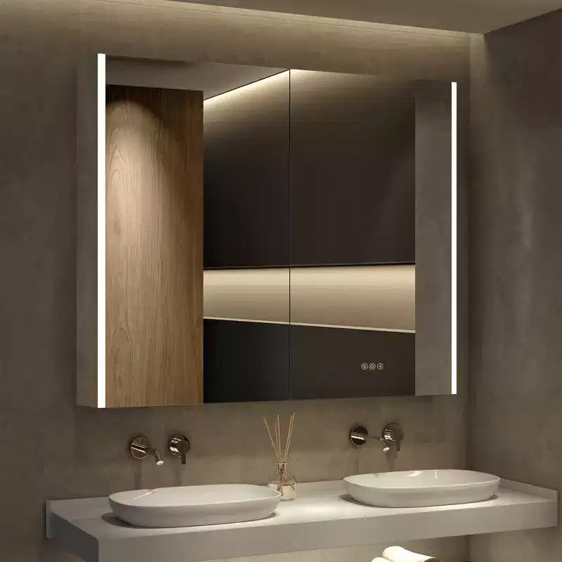Pensile a specchio a LED con luci – Montaggio a incasso/parete, anti-appannamento, dimmerabile