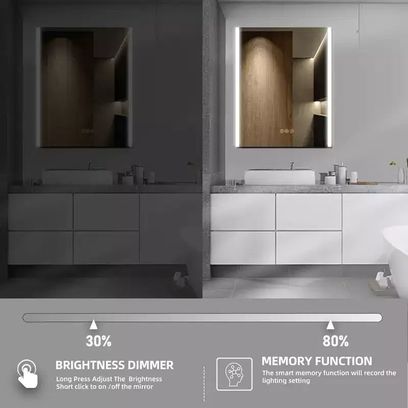 Pensile a specchio a LED con luci – Montaggio a incasso/parete, anti-appannamento, dimmerabile