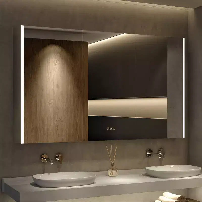 Pensile a specchio a LED con luci – Montaggio a incasso/parete, anti-appannamento, dimmerabile
