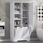 Mobiletto da bagno con ante e cassetti, portabiancheria ribaltabile, ampio spazio contenitivo, modello indipendente