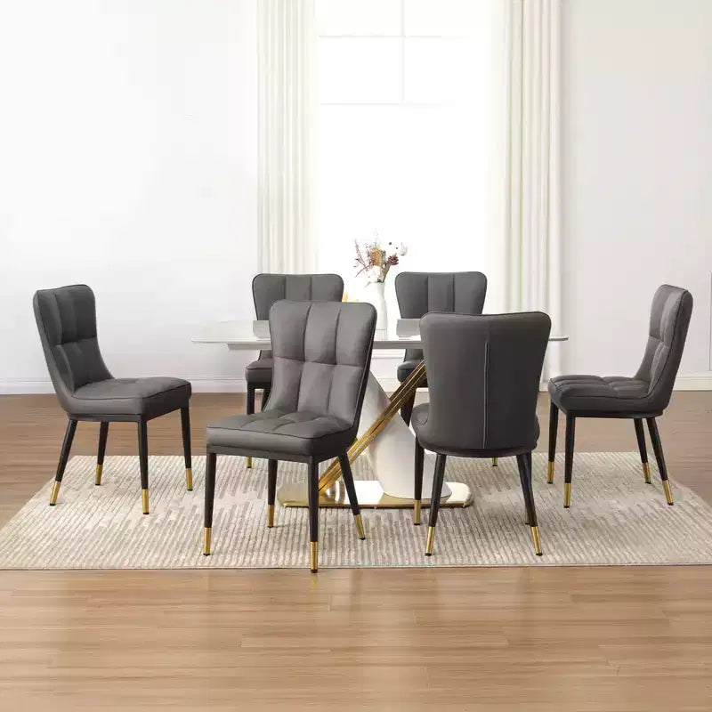 Bekrvio Esszimmerstuhl-Set mit 6 Stühlen, moderne gepolsterte Sitze aus Kunstleder mit hoher Rückenlehne, Metallbeine, armlehnenlose Küchenstühle für Ess- und Wohnzimmer