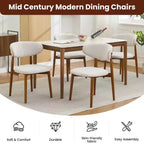 Juego de 4 sillas de comedor, sillas tapizadas modernas de mediados de siglo para el comedor, sillas de cocina estilo granja con asiento de tela acolchada y patas de madera, beige