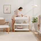 Comfy Cubs commode voor baby's - stevige houten constructie, tijdloze uitstraling met twee open planken voor babybenodigdheden