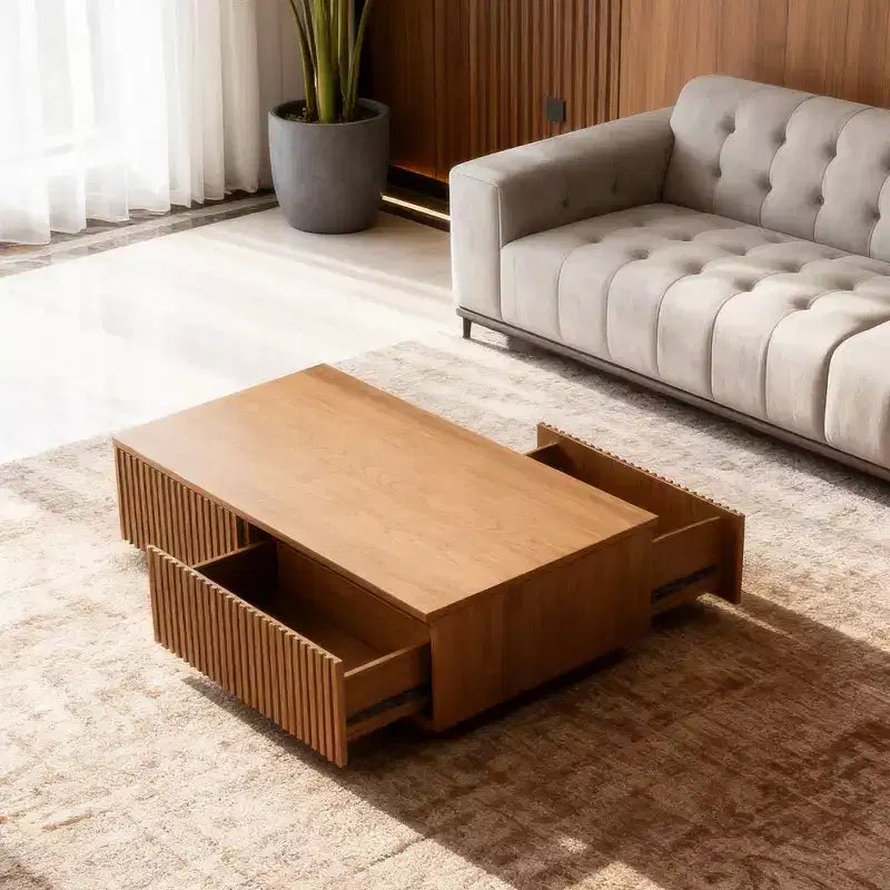 Stolik kawowy 51,1 w stylu mid-century modern z podnoszonym blatem, prostokątny stolik centralny do salonu, kolor orzechowy