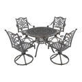 5-delige tuin-eetset van gegoten aluminium met 4 draaibare stoelen