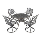 5-delige tuin-eetset van gegoten aluminium met 4 draaibare stoelen