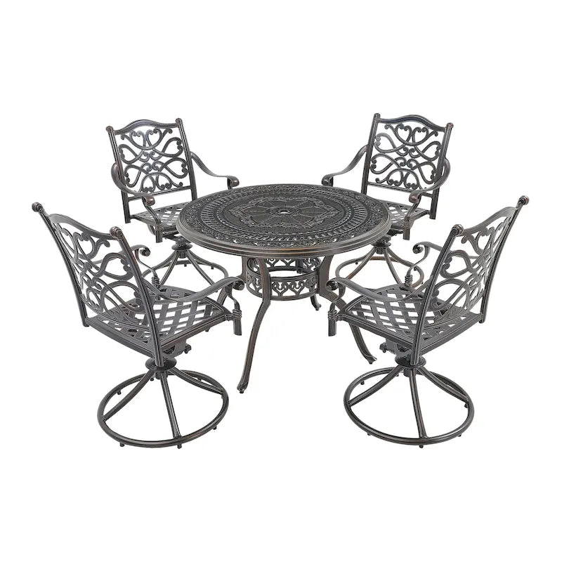 5-teiliges Esszimmer-Set für die Terrasse aus Aluminiumguss mit 4 drehbaren Stühlen