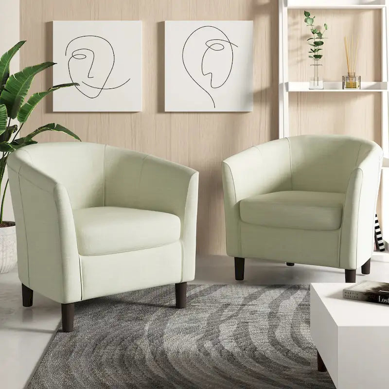 2er-Set moderne Leinen-Sessel im Fassdesign, Clubsessel