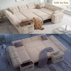 Divano componibile letto modulare Dyonery 112 con letto estraibile, divano componibile a U con contenitore, sedute extra larghe e profonde per il soggiorno