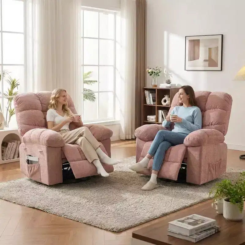 Massagestoel met warmtefunctie - 360° draaibare schommelstoel, extra brede eenpersoonsbank met vibratie, USB en opbergvakken voor woonkamer/slaapkamer