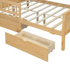 Estructura de cama tipo casita de tamaño completo con cajones, cama plataforma tipo casita con luces LED, estantes y cajones de almacenamiento, diván de madera con techo y barandilla