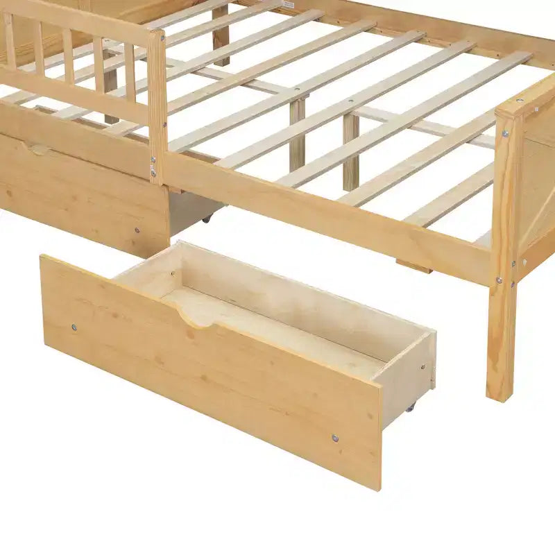 Estructura de cama tipo casita de tamaño completo con cajones, cama plataforma tipo casita con luces LED, estantes y cajones de almacenamiento, diván de madera con techo y barandilla
