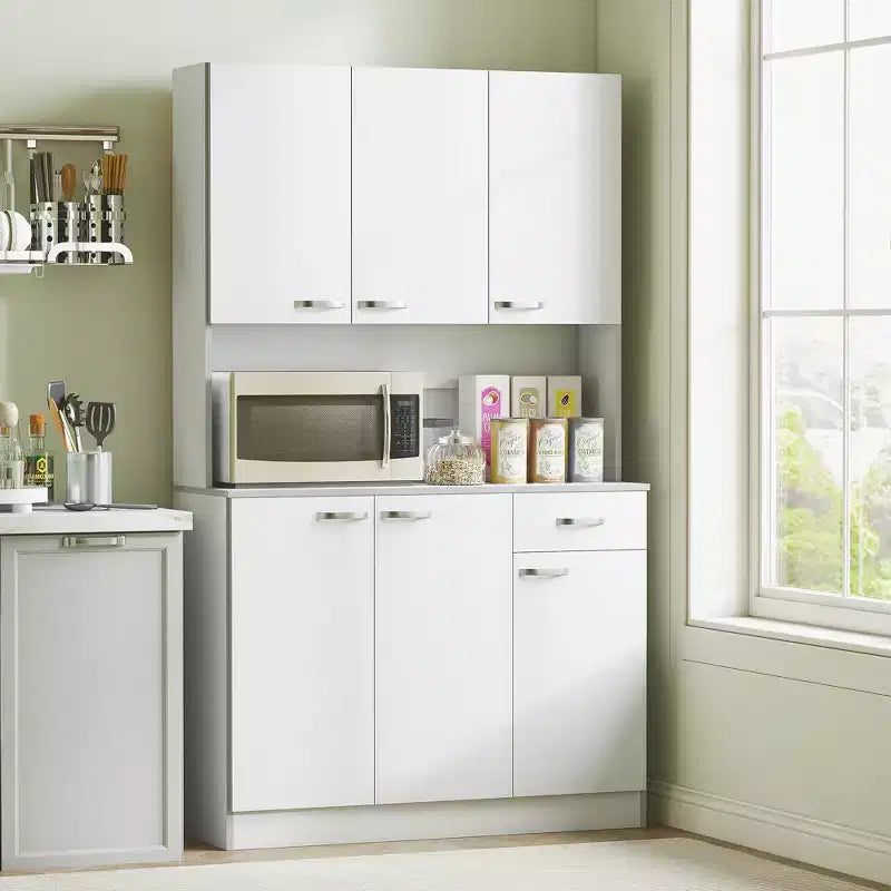 Armario despensa de cocina 71, armario alto de almacenamiento con soporte para microondas, alacena de cocina moderna, 3 estantes ajustables para sala de estar y comedor