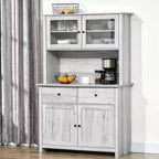 Credenza da cucina HOMCOM da 63,5" con alzata, mobile dispensa con 4 ripiani, cassetti, ante in vetro con cornice, piano aperto per microonde