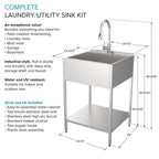 Lavatoio e supporto per lavatoio in acciaio inox, L 24 x P 22 x H 35 pollici