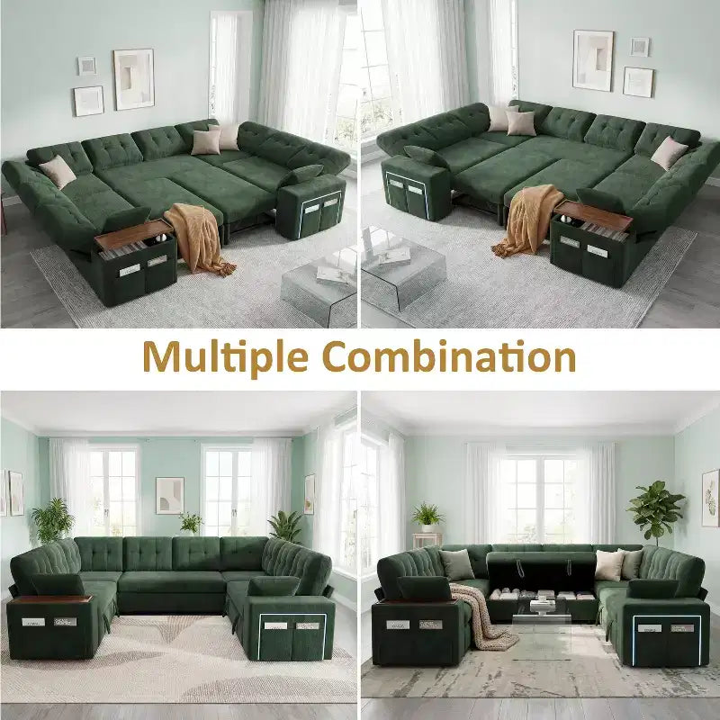 Divano componibile letto modulare Dyonery 112 con letto estraibile, divano componibile a U con contenitore, sedute extra larghe e profonde per il soggiorno