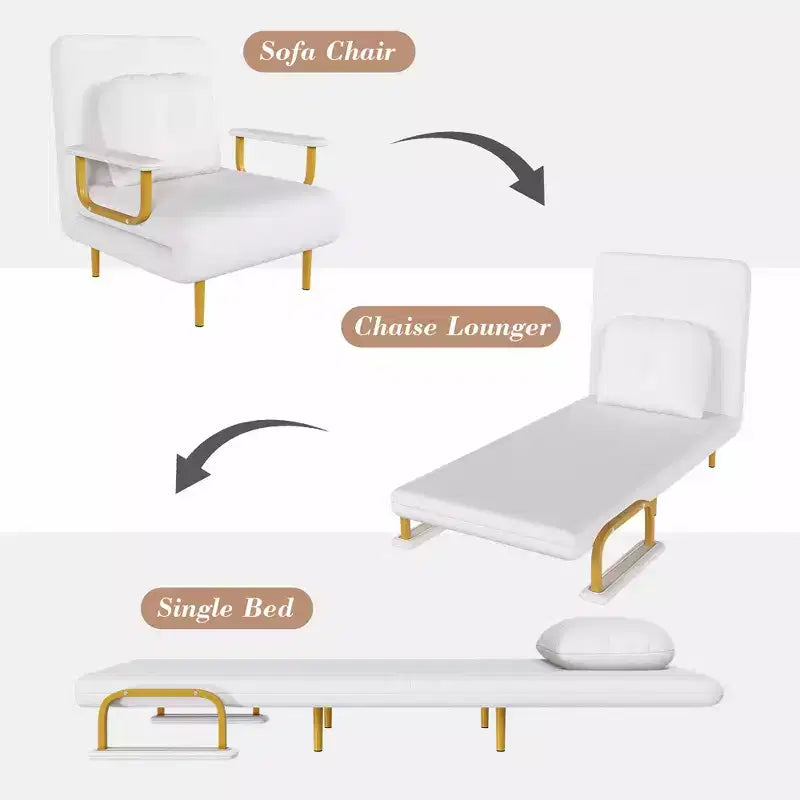 Divano letto pieghevole 3-in-1, poltrona trasformabile con schienale regolabile in 5 posizioni e cuscino, letto salvaspazio per soggiorno, camera da letto e ufficio (bianco)