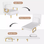 Divano letto pieghevole 3-in-1, poltrona trasformabile con schienale regolabile in 5 posizioni e cuscino, letto salvaspazio per soggiorno, camera da letto e ufficio (bianco)