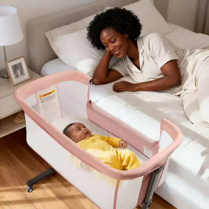 Culla per neonati con ruote – Beige / Grigio / Rosa, culla affiancabile al letto, per 1 neonato