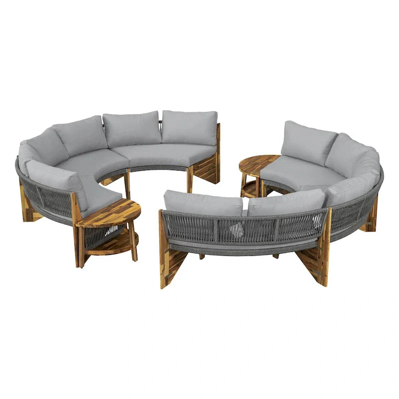 Conjunto de asientos para exterior para 6 personas con cojines y 1 mesa de centro