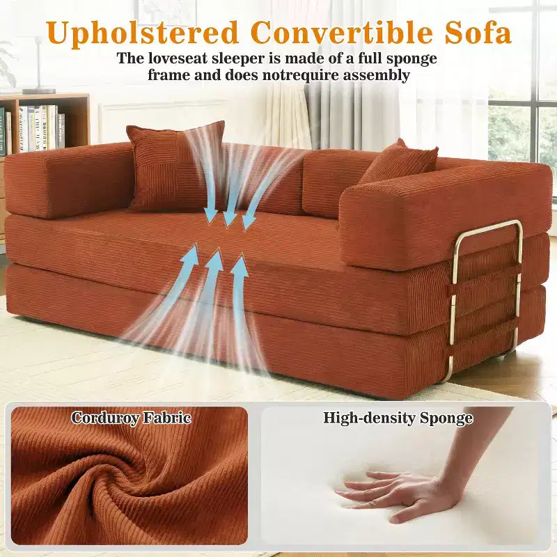 Dyonery 78 opvouwbare slaapbank, corduroy bank, kingsize vloerslaapbank, 4-in-1 doe-het-zelf modulaire combinatiebank, uitklapbaar, comfortabele bank.
