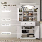Credenza dispensa da cucina da 71 con luci LED, 6 ripiani sulle ante, un cassetto e 4 ripiani regolabili