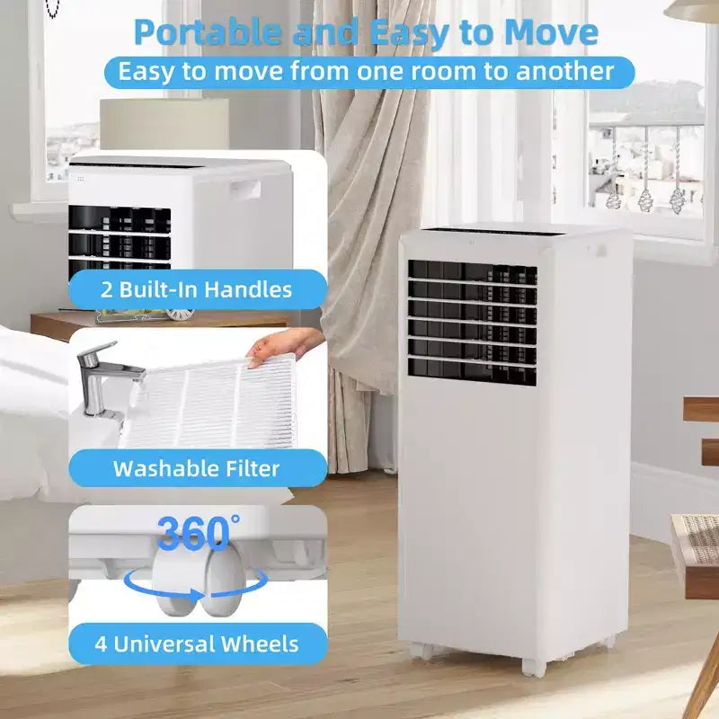Tragbare Klimaanlage mit 8K BTU – 3-in-1-Kühlung, Entfeuchtung und Ventilator für 350 sq ft mit Schlafmodus und 1 Jahr Garantie