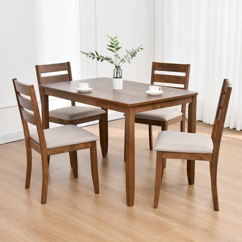 5-teiliges Esszimmerset aus Massivholz, 47L (1 Tisch + 4 Stühle mit Sprossenlehne)
