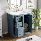 Meuble-lavabo de salle de bains de 30 po à lavabo simple, avec armoire et 3 tiroirs – noir / bleu / vert / indigo / blanc