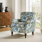 Araceli traditionele houten bloemenfauteuil met bekleding, hoge rugleuning en sierspijkerrand| ART OF LIVING DESIGNS