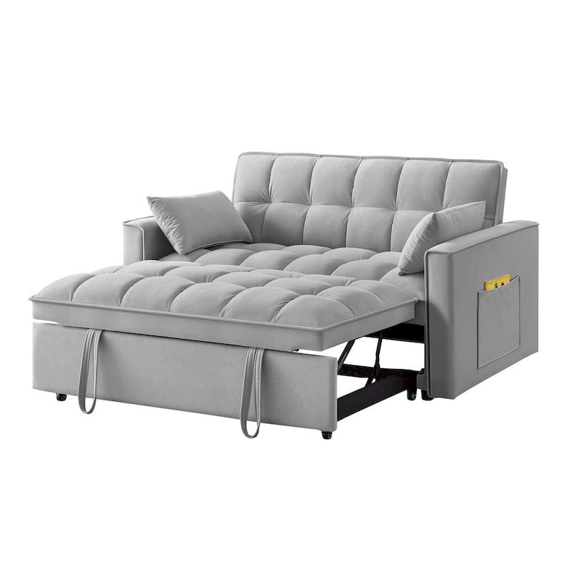 Divano letto loveseat 4 in 1 con braccioli e tasche portaoggetti, divano letto estraibile trapuntato multifunzione con schienale regolabile