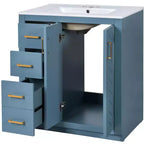 Meuble-lavabo de salle de bains de 30 po à lavabo simple, avec armoire et 3 tiroirs – noir / bleu / vert / indigo / blanc