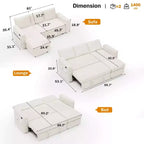 2-in-1-Ausziehsofa mit Stauraum und Ottomane, Chenille-Ecksofa mit USB-Anschlüssen für das Wohnzimmer