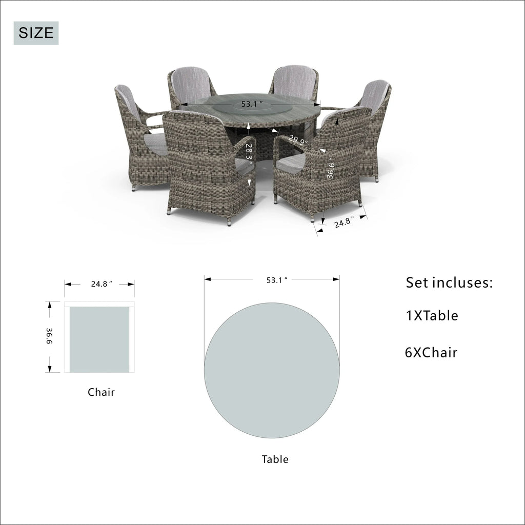 Set da pranzo rotondo da esterno in rattan intrecciato da 7 pezzi con cuscini di Moda Furnishings
