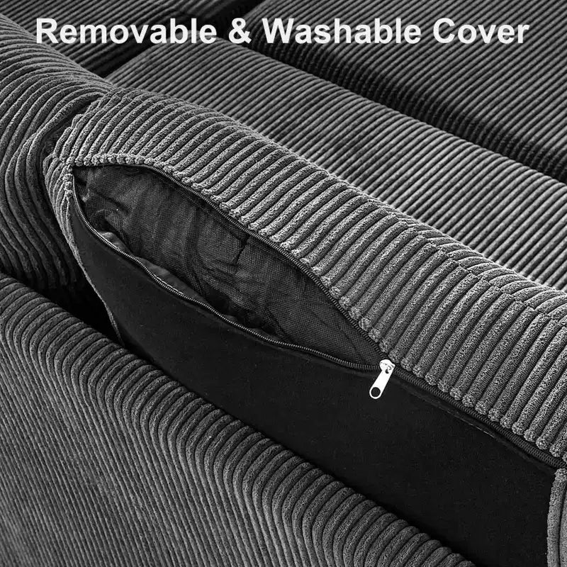 Sofá cama extraíble 2 en 1 Dyonery con chaise longue con almacenamiento, sofá seccional de pana C con puertos USB para sala de estar
