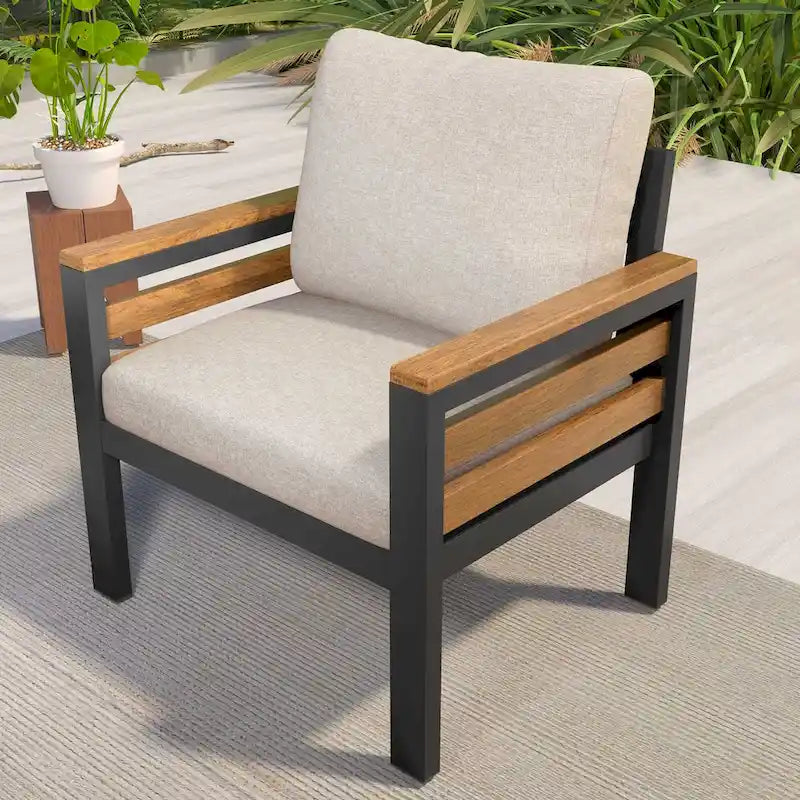 4-teiliges Gartensofaset für 5 Personen mit Couchtisch aus Massivholz und abnehmbaren Kissen
