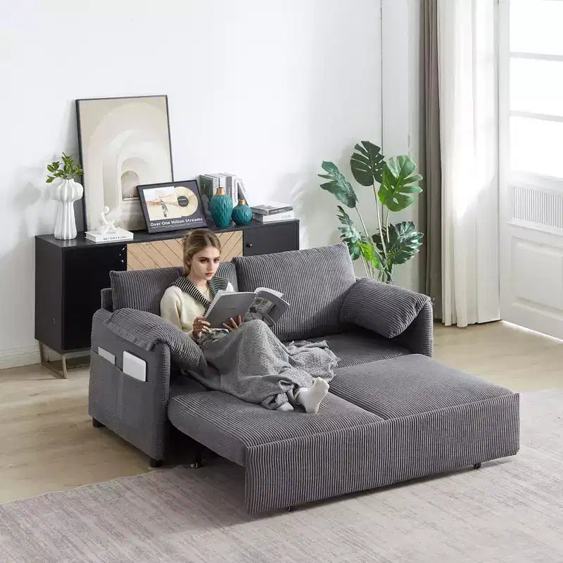Divano letto in velluto a coste convertibile 3-in-1 da 64,5 con letto estraibile