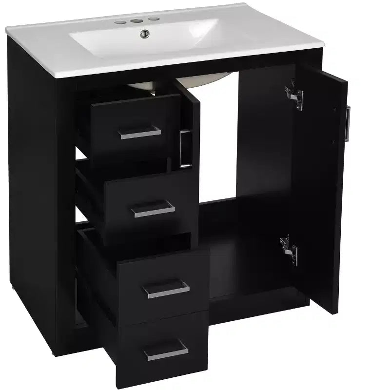 Meuble-lavabo de salle de bains de 30 po à lavabo simple, avec armoire et 3 tiroirs – noir / bleu / vert / indigo / blanc