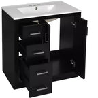 Meuble-lavabo de salle de bains de 30 po à lavabo simple, avec armoire et 3 tiroirs – noir / bleu / vert / indigo / blanc
