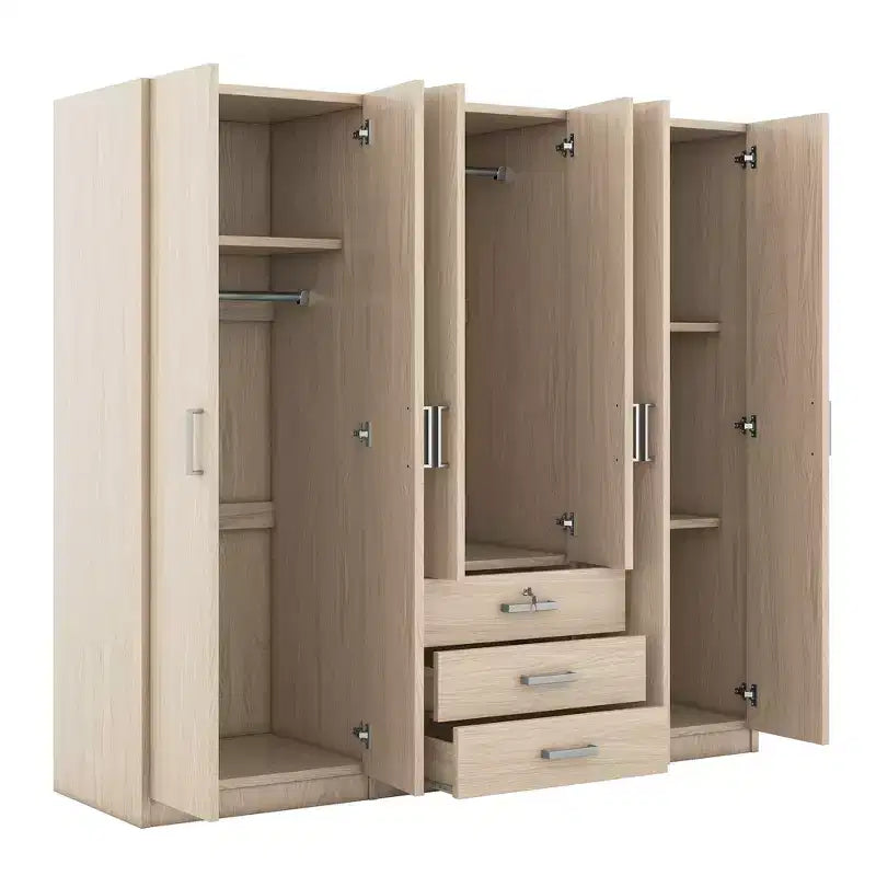 Armario de madera de 6 puertas con cajones para dormitorio