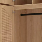 Armario ropero alto de 70,87 pulgadas con 8 puertas y gran capacidad, barra para colgar, estantes ajustables y puertas decorativas de ratán
