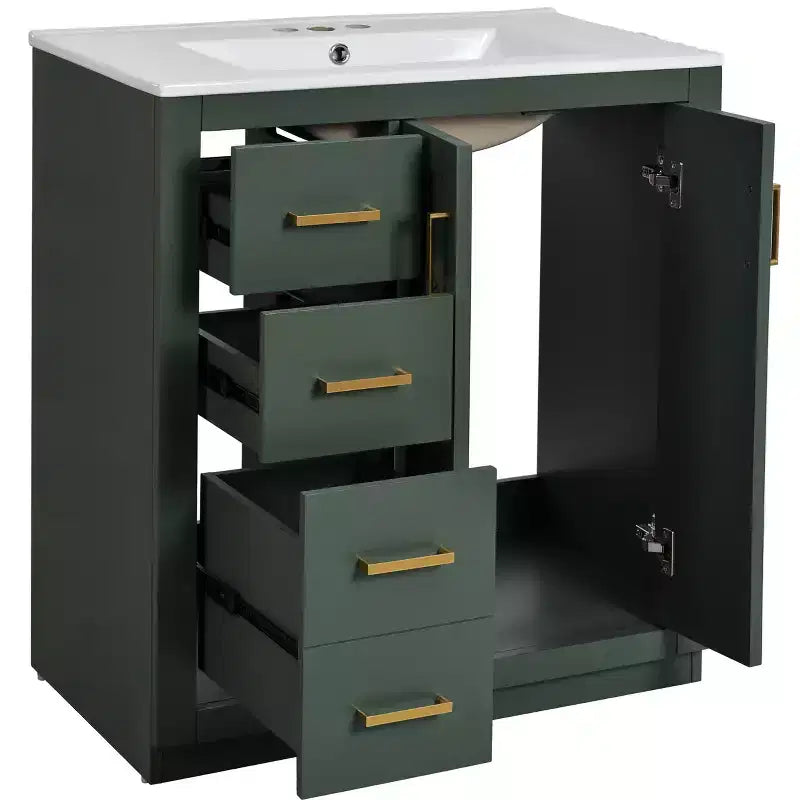 Meuble-lavabo de salle de bains de 30 po à lavabo simple, avec armoire et 3 tiroirs – noir / bleu / vert / indigo / blanc