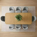 Set da pranzo composto da 9 pezzi per 8 persone, tavolo allungabile con base a cavalletto e sedie imbottite con gambe in legno massello-Panipeachy