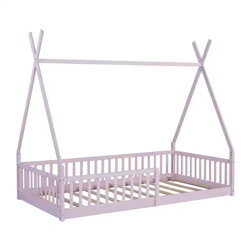Letto a pavimento per bambini, letti a tenda singoli, letto Montessori a pavimento con doghe e sponde, struttura letto a casetta in legno per bambini e bambine