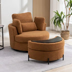 Sillón decorativo giratorio tapizado de 42.3W con 4 cojines y otomana de almacenamiento en forma de media luna