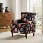 Araceli traditionele houten bloemenfauteuil met bekleding, hoge rugleuning en sierspijkerrand| ART OF LIVING DESIGNS